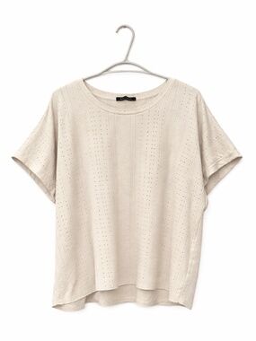4/$20➡️  Suzy Shier White Drop Shoulder Laser Pointelle Boxy Crop Tee – Size XL